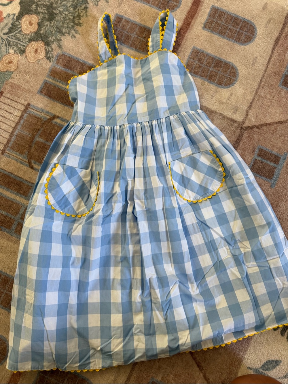 bella bliss Blue and White Gingham Sundress with Yellow Trim